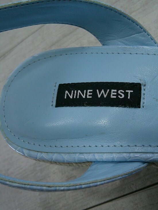 Nine West Baby Blue Croc Embossed Patent Joie Espadrille Wedge Heel Size 11 M - Picture 4 of 14